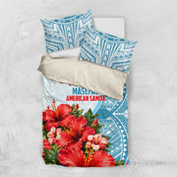 Personalized American Samoa Masefau Bedding Set Hibiscus Tropical Floral Whale Polynesian Tribal Pattern TS04 US Twin 172cm x 218cm White Blue - Polynesian Pride