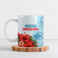 Personalized American Samoa Masefau Ceramic Mug Hibiscus Tropical Floral Whale Polynesian Tribal Pattern TS04 White Blue - Polynesian Pride