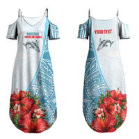 Personalized American Samoa Masefau Family Matching Summer Maxi Dress and Hawaiian Shirt Hibiscus Tropical Floral Whale Polynesian Tribal Pattern TS04 Mom's Dress White Blue - Polynesian Pride