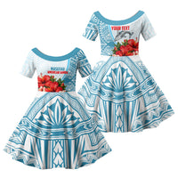 Personalized American Samoa Masefau Family Matching Summer Maxi Dress and Hawaiian Shirt Hibiscus Tropical Floral Whale Polynesian Tribal Pattern TS04 Daughter's Dress White Blue - Polynesian Pride