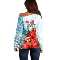 Personalized American Samoa Masefau Off Shoulder Sweater Hibiscus Tropical Floral Whale Polynesian Tribal Pattern TS04 - Polynesian Pride