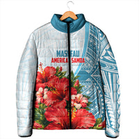 Personalized American Samoa Masefau Padded Jacket Hibiscus Tropical Floral Whale Polynesian Tribal Pattern TS04 - Polynesian Pride