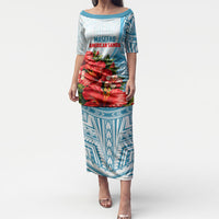 Personalized American Samoa Masefau Puletasi Hibiscus Tropical Floral Whale Polynesian Tribal Pattern TS04 Long Dress White Blue - Polynesian Pride