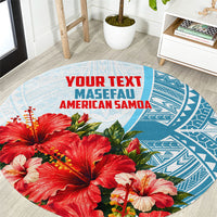 Personalized American Samoa Masefau Round Carpet Hibiscus Tropical Floral Whale Polynesian Tribal Pattern TS04 White Blue - Polynesian Pride