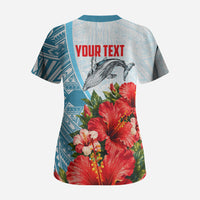 Personalized American Samoa Masefau Scrub Top Hibiscus Tropical Floral Whale Polynesian Tribal Pattern TS04 - Polynesian Pride