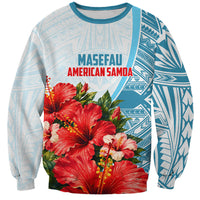 Personalized American Samoa Masefau Sweatshirt Hibiscus Tropical Floral Whale Polynesian Tribal Pattern TS04 Unisex White Blue - Polynesian Pride