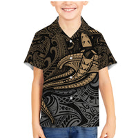 Polynesian Family Matching Mermaid Dress and Hawaiian Shirt Hammerhead Shark Tribal Pattern TS04 Son's Shirt Black Yellow - Polynesian Pride