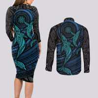Polynesian Whale Couples Matching Long Sleeve Bodycon Dress and Long Sleeve Button Shirts TS04 - Polynesian Pride