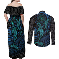Polynesian Whale Couples Matching Off Shoulder Maxi Dress and Long Sleeve Button Shirts TS04 - Polynesian Pride