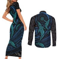 Polynesian Whale Couples Matching Short Sleeve Bodycon Dress and Long Sleeve Button Shirts TS04 - Polynesian Pride