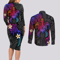 Turtle and Plumeria - Polynesian Couples Matching Long Sleeve Bodycon Dress and Long Sleeve Button Shirts TS04 - Polynesian Pride