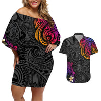 Turtle and Plumeria - Polynesian Couples Matching Off Shoulder Short Dress and Hawaiian Shirt TS04 Gradient - Polynesian Pride