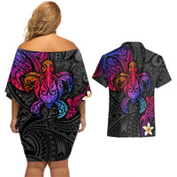 Turtle and Plumeria - Polynesian Couples Matching Off Shoulder Short Dress and Hawaiian Shirt TS04 - Polynesian Pride