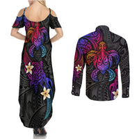 Turtle and Plumeria - Polynesian Couples Matching Summer Maxi Dress and Long Sleeve Button Shirts TS04 - Polynesian Pride