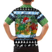Micronesia Christmas Family Matching Off The Shoulder Long Sleeve Dress and Hawaiian Shirt with Santa Turtle Coral Reef and Holiday Ocean Pattern TS04 - Polynesian Pride