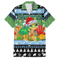 Micronesia Christmas Family Matching Off The Shoulder Long Sleeve Dress and Hawaiian Shirt with Santa Turtle Coral Reef and Holiday Ocean Pattern TS04 Dad's Shirt - Short Sleeve Black Green - Polynesian Pride
