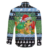 Micronesia Christmas Family Matching Off The Shoulder Long Sleeve Dress and Hawaiian Shirt with Santa Turtle Coral Reef and Holiday Ocean Pattern TS04 - Polynesian Pride