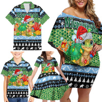 Micronesia Christmas Family Matching Off Shoulder Short Dress and Hawaiian Shirt with Santa Turtle Coral Reef and Holiday Ocean Pattern TS04 - Polynesian Pride