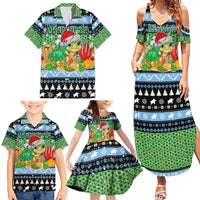Micronesia Christmas Family Matching Summer Maxi Dress and Hawaiian Shirt with Santa Turtle Coral Reef and Holiday Ocean Pattern TS04 - Polynesian Pride