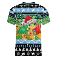 Micronesia Christmas Women V-Neck T-Shirt with Santa Turtle Coral Reef and Holiday Ocean Pattern TS04 - Polynesian Pride
