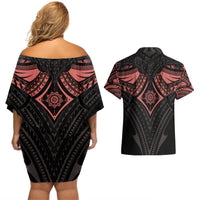 Feminine Polynesian Couples Matching Off Shoulder Short Dress and Hawaiian Shirt Mandala Tattoo Style TS04 - Polynesian Pride