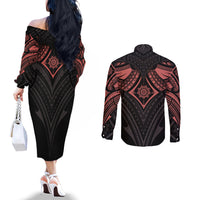 Feminine Polynesian Couples Matching Off The Shoulder Long Sleeve Dress and Long Sleeve Button Shirts Mandala Tattoo Style TS04 - Polynesian Pride
