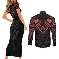 Feminine Polynesian Couples Matching Short Sleeve Bodycon Dress and Long Sleeve Button Shirts Mandala Tattoo Style TS04 - Polynesian Pride