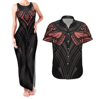 Feminine Polynesian Couples Matching Tank Maxi Dress and Hawaiian Shirt Mandala Tattoo Style TS04 Black - Polynesian Pride