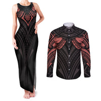 Feminine Polynesian Couples Matching Tank Maxi Dress and Long Sleeve Button Shirts Mandala Tattoo Style TS04 Black - Polynesian Pride