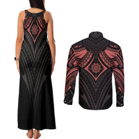 Feminine Polynesian Couples Matching Tank Maxi Dress and Long Sleeve Button Shirts Mandala Tattoo Style TS04 - Polynesian Pride