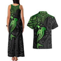 Polynesian Couples Matching Tank Maxi Dress and Hawaiian Shirt Hammerhead Shark Tribal Pattern Black Green Version TS04 - Polynesian Pride
