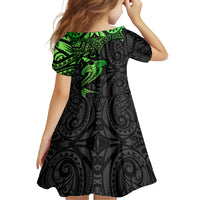 Polynesian Kid Short Sleeve Dress Hammerhead Shark Tribal Pattern Black Green Version TS04 - Polynesian Pride