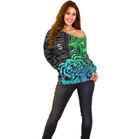 Zodiac Cancer Off Shoulder Sweater Polynesian in Gradient Blue TS04 - Polynesian Pride