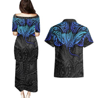 Polynesian Ray Pattern Couples Matching Puletasi Dress and Hawaiian Shirt TS04 - Polynesian Pride