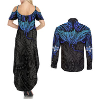 Polynesian Ray Pattern Couples Matching Summer Maxi Dress and Long Sleeve Button Shirt TS04 - Polynesian Pride