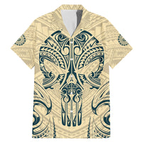 Polynesian Family Matching Mermaid Dress and Hawaiian Shirt Warrior Skull with Tribal Patterns Tattoo Design TS04 Dad's Shirt - Short Sleeve Yellow - Polynesian Pride