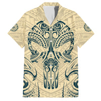 Polynesian Family Matching Short Sleeve Bodycon Dress and Hawaiian Shirt Warrior Skull with Tribal Patterns Tattoo Design TS04 Dad's Shirt - Short Sleeve Yellow - Polynesian Pride
