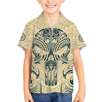 Polynesian Family Matching Short Sleeve Bodycon Dress and Hawaiian Shirt Warrior Skull with Tribal Patterns Tattoo Design TS04 Son's Shirt Yellow - Polynesian Pride