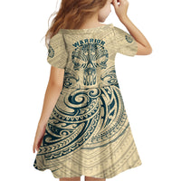 Polynesian Kid Short Sleeve Dress Warrior Skull with Tribal Patterns Tattoo Design TS04 - Polynesian Pride