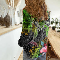 Polynesian Women Casual Shirt Whales and Compass Gradient Pattern TS04 - Polynesian Pride