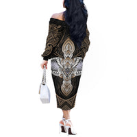Polynesian Hawaii Tattoo Off The Shoulder Long Sleeve Dress TS04 - Polynesian Pride
