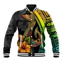 Hawaii Baseball Jacket Polynesian Fish Hook and Hibiscus Flowers with Gradient Pattern TS04 Unisex Multicolor - Polynesian Pride