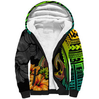 Hawaii Sherpa Hoodie Polynesian Fish Hook and Hibiscus Flowers with Gradient Pattern TS04 Unisex Multicolor - Polynesian Pride