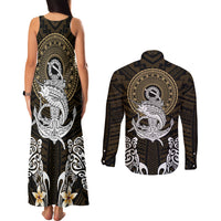 Polynesian Swordfish Couples Matching Tank Maxi Dress and Long Sleeve Button Shirts with Anchor Pattern and Tribal Turtle TS04 Multicolor - Polynesian Pride