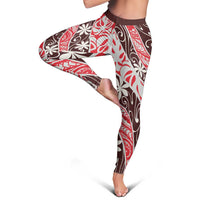 Uteute Tahiti Tiare Monstera Leggings Polynesian Pattern Curve Style - Polynesian Pride