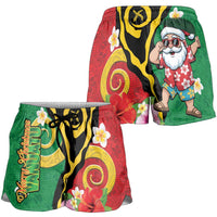 Vanuatu Christmas Shorts for Women Funny Santa with Namele and Boar Tusk Tribal LT03 - Polynesian Pride