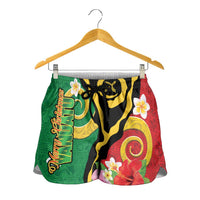 Vanuatu Christmas Shorts for Women Funny Santa with Namele and Boar Tusk Tribal LT03 - Polynesian Pride