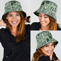 Vintage Aloha Block Quilt Bucket Hat Green Inspired Lei Motifs - Polynesian Pride