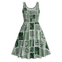 Vintage Aloha Block Quilt Midi Dress Green Inspired Lei Motifs LT9 Green - Polynesian Pride