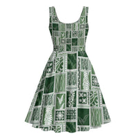 Vintage Aloha Block Quilt Midi Dress Green Inspired Lei Motifs LT9 - Polynesian Pride